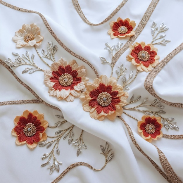 haftowany wzór na tkaninie